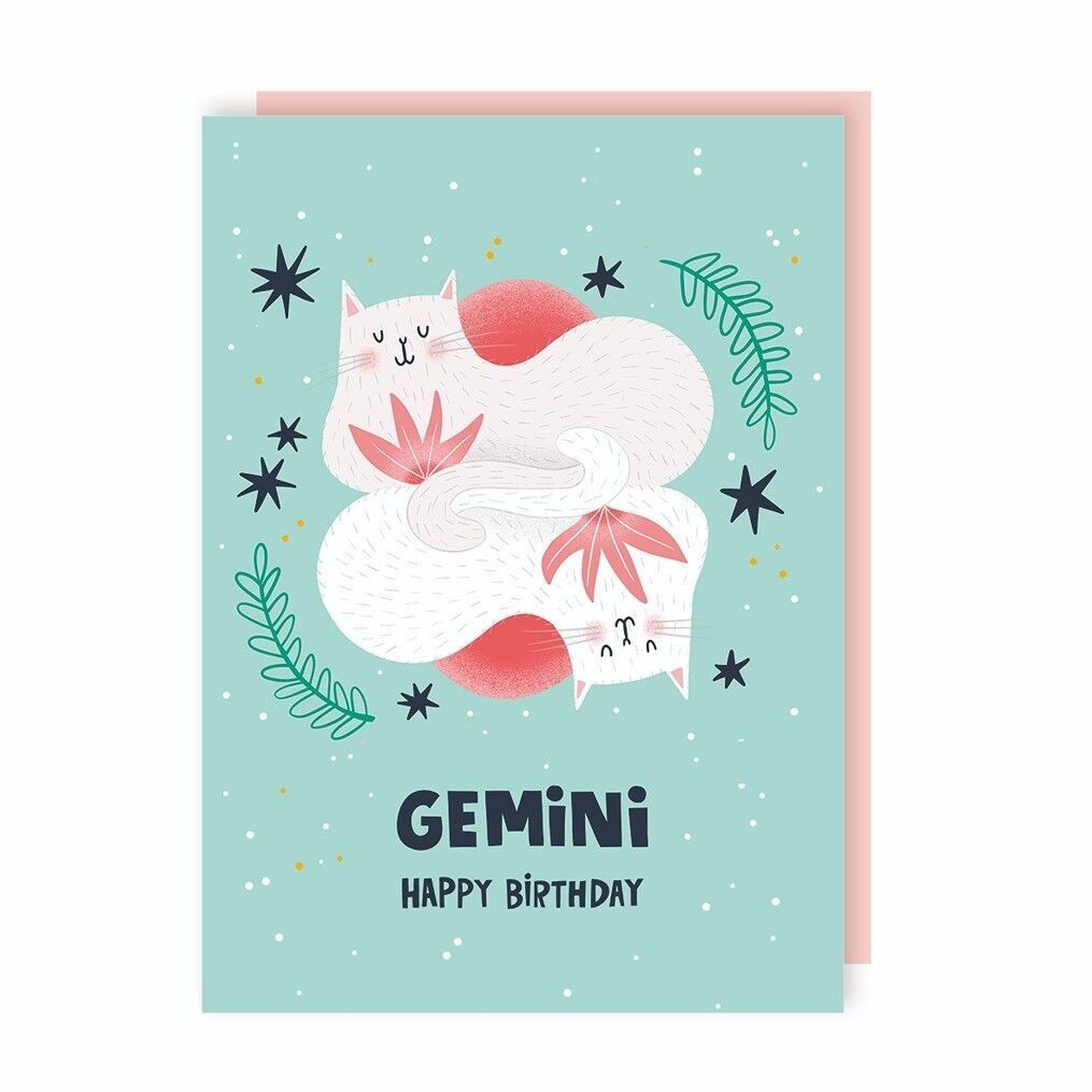 Biglietto d'auguri con segno zodiacale Gemelli, confezione da 6
