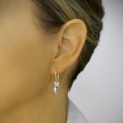 Boucles d'oreilles perle d'eau douce bleu clair et papillon
