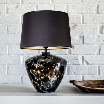 Spotted glass table lamp with black lampshade