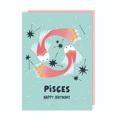 Paquete de 6 tarjetas de cumpleaños con el signo del zodiaco de Piscis