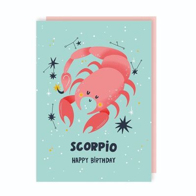 Paquete de 6 tarjetas de cumpleaños con el signo del zodiaco Escorpio