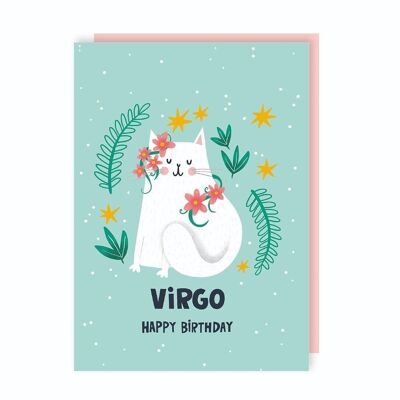 Paquete de 6 tarjetas de cumpleaños con el signo del zodiaco Virgo