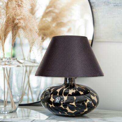 Table lamp bulbous glass mottled brown with lampshade