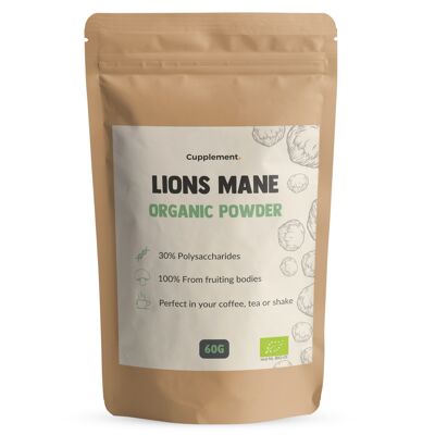 Complément | Lions Mane 60 grammes de poudre | Biologique | Livraison gratuite | La plus haute qualité