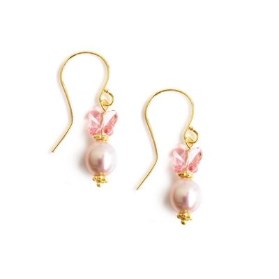 Boucles d'oreilles perle d'eau douce rose et papillon