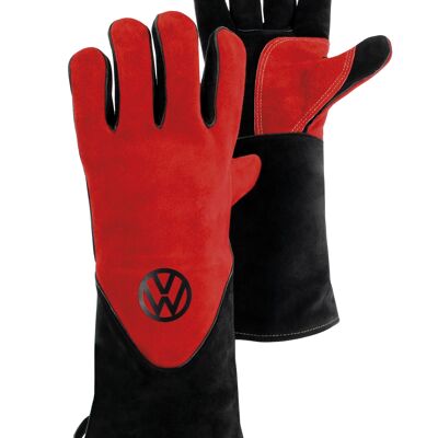 VOLKSWAGEN VW T1 Bus guantes para barbacoa (par) en caja de regalo - cuero de vaca/rojo y negro