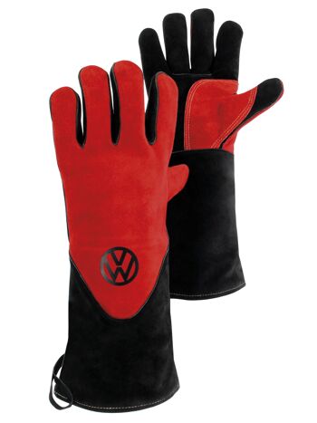 VOLKSWAGEN VW T1 Combi gants pour barbecue (paire) en boîte cadeau - cuir de vache/rouge & noir 1