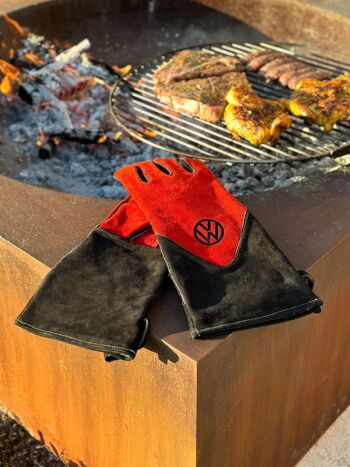 VOLKSWAGEN VW T1 Combi gants pour barbecue (paire) en boîte cadeau - cuir de vache/rouge & noir 7