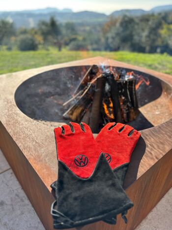 VOLKSWAGEN VW T1 Combi gants pour barbecue (paire) en boîte cadeau - cuir de vache/rouge & noir 8