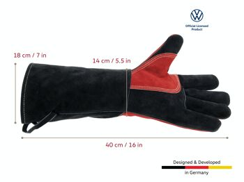 VOLKSWAGEN VW T1 Combi gants pour barbecue (paire) en boîte cadeau - cuir de vache/rouge & noir 10