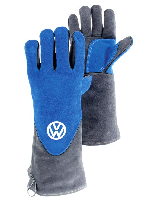 VOLKSWAGEN VW T1 Combi gants pour barbecue (paire) en boîte cadeau - cuir de vache/bleu & gris