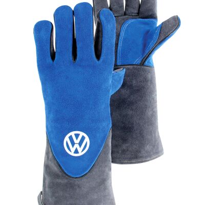 VOLKSWAGEN VW T1 Bus barbecue gloves (pair) in gift box - cow leather/blue & gray