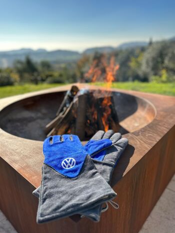 VOLKSWAGEN VW T1 Combi gants pour barbecue (paire) en boîte cadeau - cuir de vache/bleu & gris 7