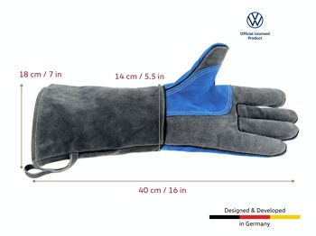 VOLKSWAGEN VW T1 Combi gants pour barbecue (paire) en boîte cadeau - cuir de vache/bleu & gris 11