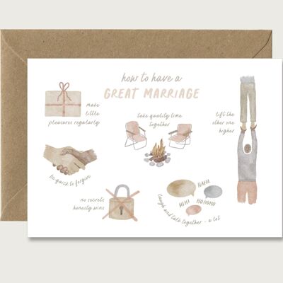 Tarjeta de boda "Cómo tener un gran matrimonio" tarjeta de felicitación de cumpleaños tarjeta plegable CORAZÓN Y PAPEL
