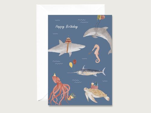 Geburtstagskarte "Fischparty"  Geburtstag Grußkarte Klappkarte Karte HERZ & PAPIER