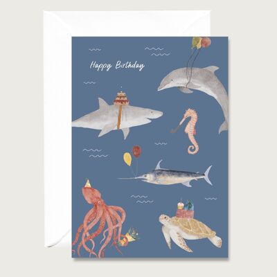 Tarjeta de cumpleaños "Fish Party" tarjeta de felicitación de cumpleaños tarjeta plegable CORAZÓN Y PAPEL