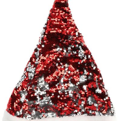 Bonnet de Noël Paillettes Réversibles Rouge-argenté