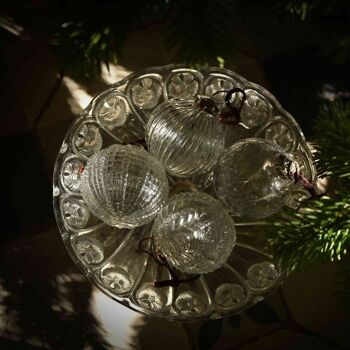 Set de 4 boules de Noël en verre transparent lien velours 1