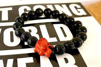 Bracelet homme Onyx avec perle tigre rouge 1