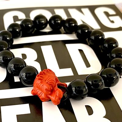 Men's bracelet Onyx with red tiger bead