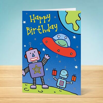 La tarjeta de cumpleaños Write Thoughts Space Robot 45