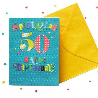 Tarjeta de cumpleaños número 50 brillante y audaz 75