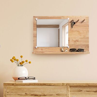 Wall Rack with Mirror and Peg Hooks