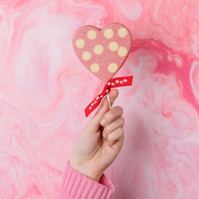 Pink Polka Dot Heart Lolly – 12 x 60g