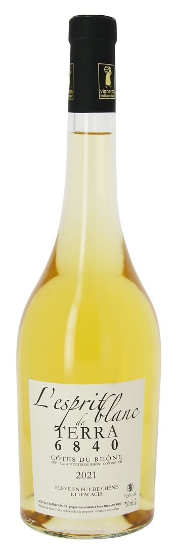 Vin blanc AOC CÔTES DU RHÔNE "TERRA 6840, L’Esprit Blanc 2021". Vin floral et complexe