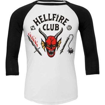 STRANGER THINGS 4 - HELLFIRE CLUB CREST - Raglan Contrast 3/4 Longsleeve Noir & Blanc 2