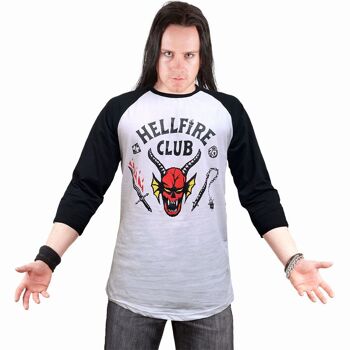 STRANGER THINGS 4 - HELLFIRE CLUB CREST - Raglan Contrast 3/4 Longsleeve Noir & Blanc 3