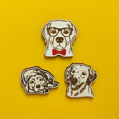 Set von 3 Holz-Kühlschrankmagnet, Hunderasse, Labrador Retriever, Haustier, Super-Neodym-Magnet, Küchendekoration, personalisiertes Geschenk