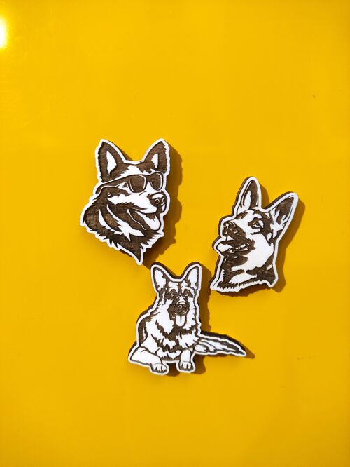 Set of 3 Wooden Refrigerator Magnet, Dog Breed, German Shepherd, Pet, Super Neodymium Magnet, Kitchen Decor, Personalized Gift