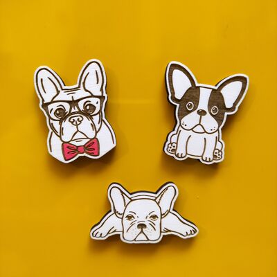 Set aus 3 Holz-Kühlschrankmagneten, Hunderasse, Französische Bulldogge, Haustier, Super-Neodym-Magnet, Küchendekoration, personalisiertes Geschenk