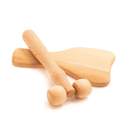 Tuuli Wooden Body Massage Set Gua Sha Derma Roller for Face Neck Shoulders Arm Hand Massager Tool Brush