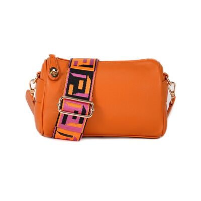 Interchangeable strap , 2 straps, Ladies Cross Body Bag ,Shoulder bag , Adjustable Wide Strap ,Trendy strap bag, lockable clasp --1037033 orange