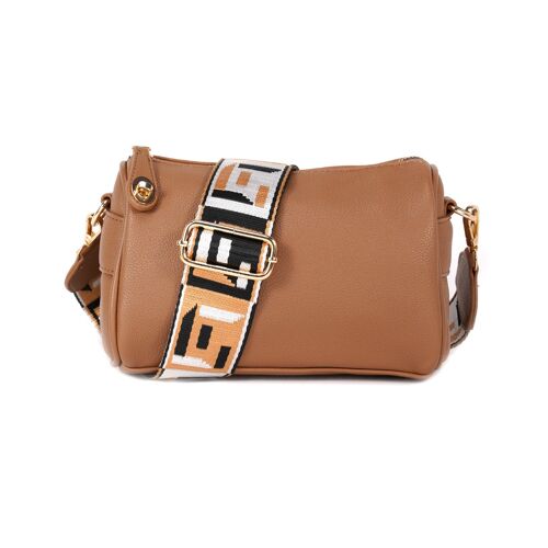 Interchangeable strap , 2 straps, Ladies Cross Body Bag ,Shoulder bag , Adjustable Wide Strap ,Trendy strap bag, lockable clasp --1037033 brown