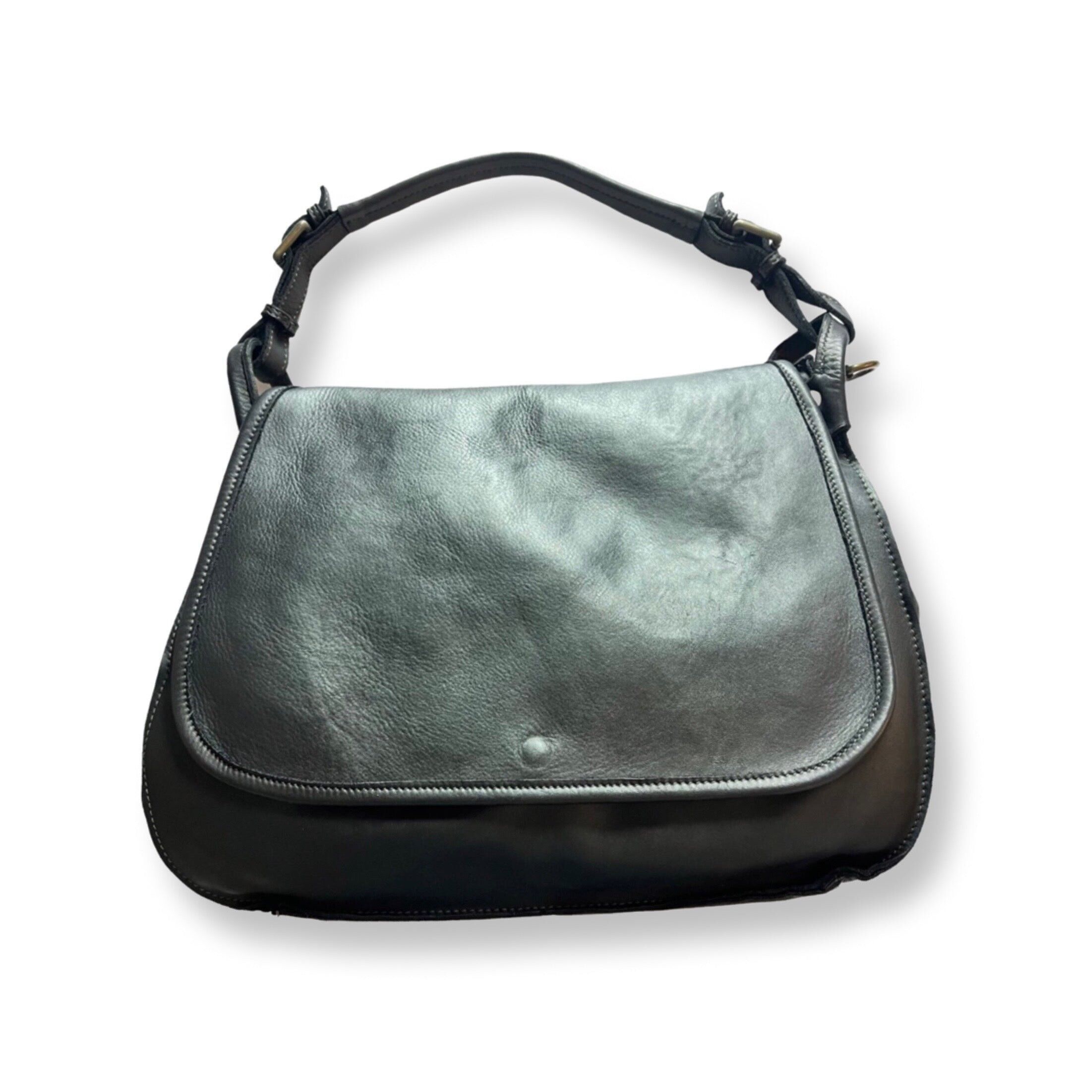 Borsa grande con patta in pelle di vacchetta nera RABAT