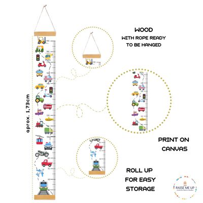 HEIGHT CHART MEASUREMENT KIDS DECORATION ROOM VEHICLES, Children's room decoration, Children's room game, Unique gift