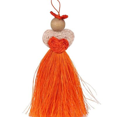 OKHUPHUZI: Decorazione per albero di angelo d'amore arancione intrecciata a mano