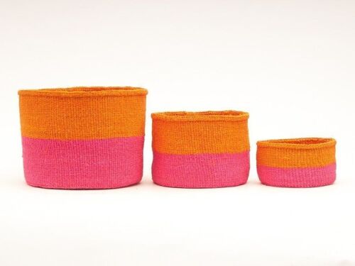 KALI: Orange & Neon Pink Duo Colour Block Woven Basket