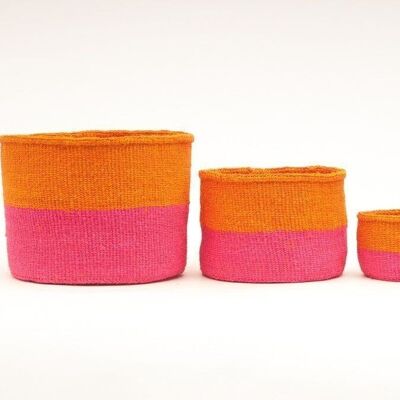 KALI: cestino intrecciato color block arancione e rosa fluo