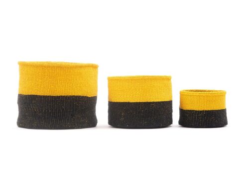 NYUKI: Black & Yellow Duo Colour Block Woven Basket