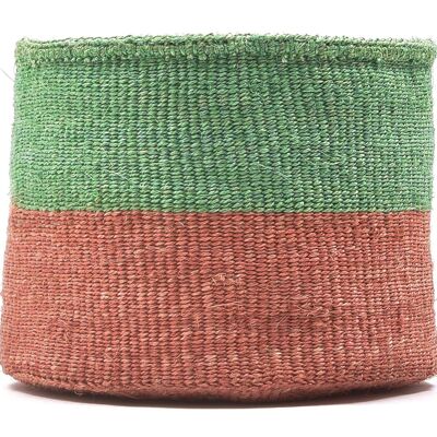 CHEO: Coral and Green Duo Colour Block Woven Basket