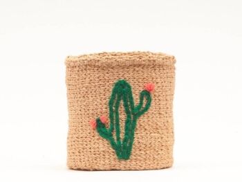 CACTUS : Panier de rangement tissé brodé de plantes vertes 5