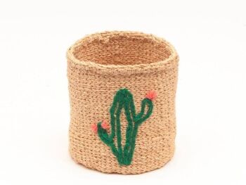 CACTUS : Panier de rangement tissé brodé de plantes vertes 7