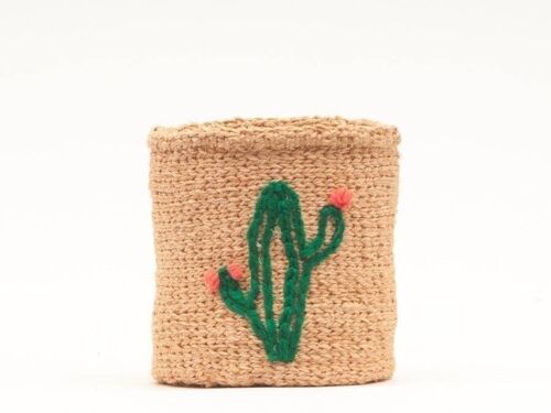 CACTUS: Green Plant Embroidered Woven Storage Basket