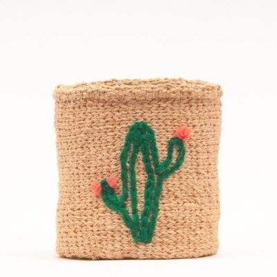 CACTUS: Green Plant Embroidered Woven Storage Basket