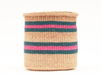 NDOTO : Panier de rangement tissé turquoise, rose et sable 12